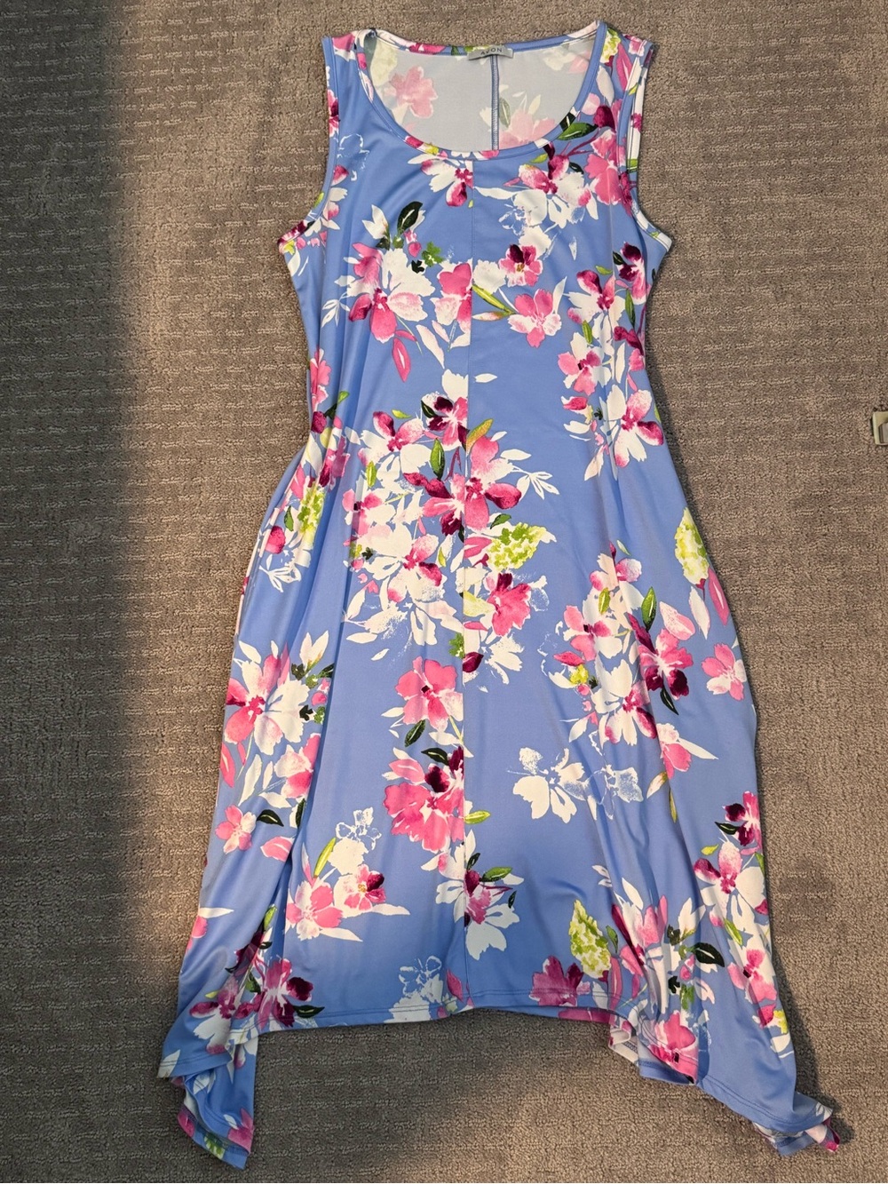 Sleeveless Blue Floral Summer Dress with Pockets